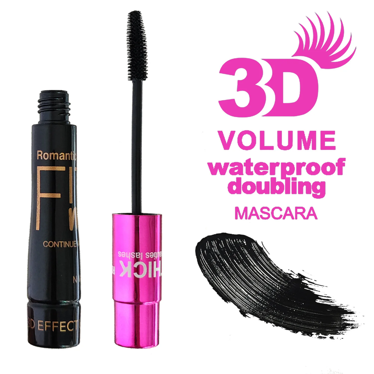 3D Fiber Mascara Effect Waterproof Long-Lasting Natural Curling Eyelashes Non-Smudging Maximize Volume Intense&Thick Lengthening