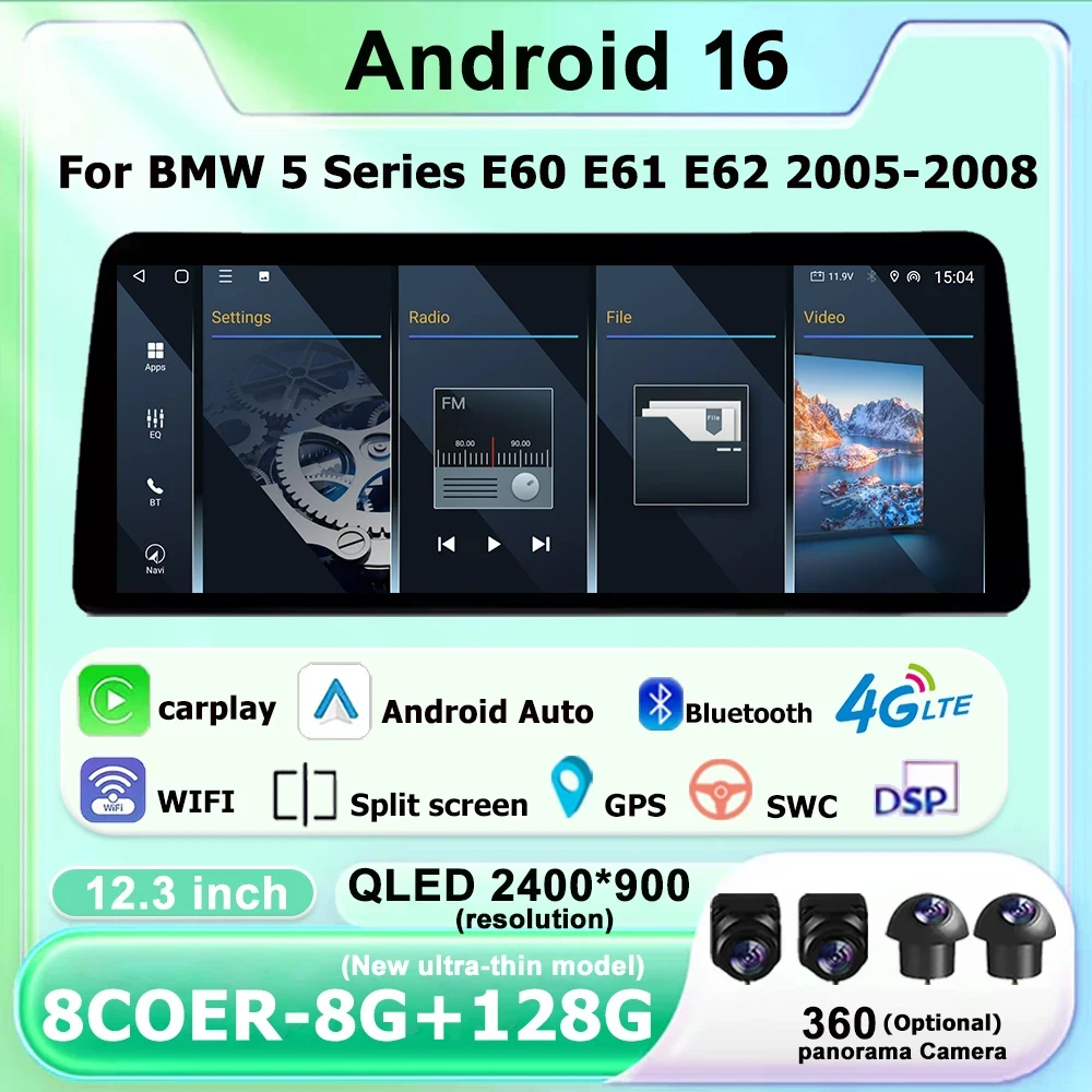 

Для BMW 5-й серии E60 E61 E62 2005-2008 CCC CIC Система Android 16, беспроводной CarPlay, автомобильный радиоприемник, мультимедийный видеоплеер, GPS BT DSP