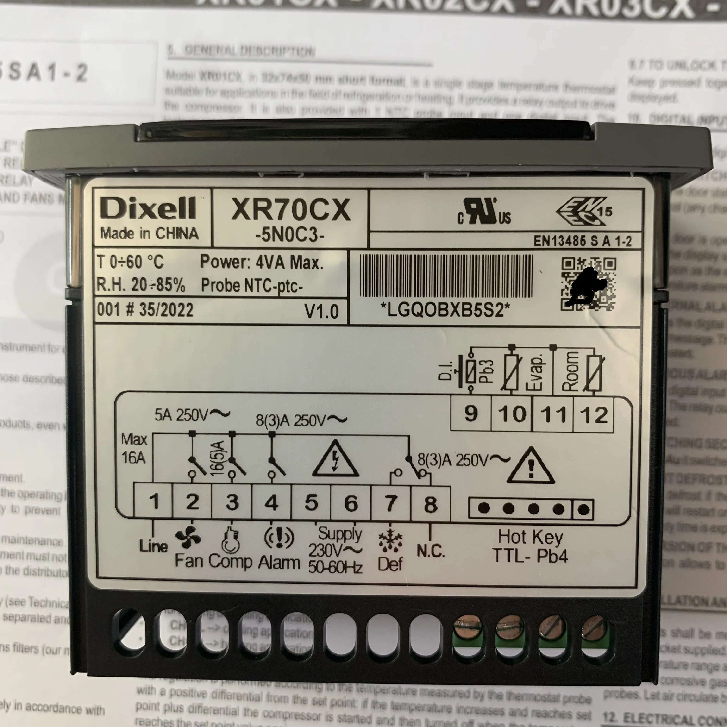 DIXELL Electronic Controller XR70CX-5N0C3 Mounting Measurements  230V 20 A Voltage AC Refrigerator Control Panel