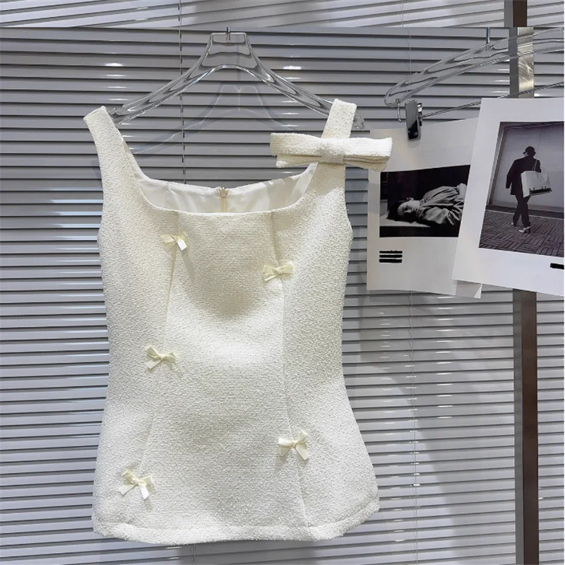 المشاهير سيدة فاخرة أنيقة 2 قطعة مجموعات أسود بيج الحلو القوس قصيرة تانك القمم و خط تنورة صغيرة الصيف شيك 2 قطعة فستان الدعاوى #5