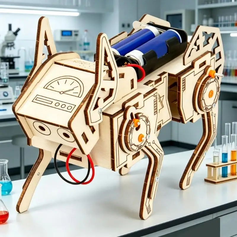 Voice Controlled Quadruped Robot Dog Wooden Science Model For Kids Educational Science Project With Sound Interaction F19E