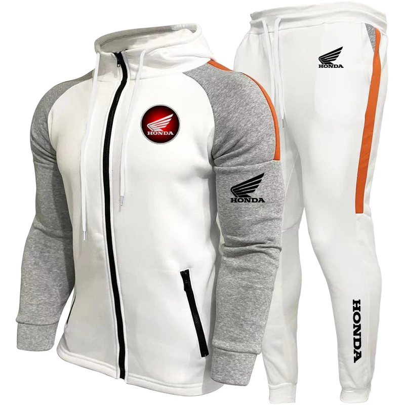 Conjunto de ropa deportiva para hombre - Chaqueta deportiva Honda + pantalón deportivo - Conjunto de 2 piezas. Conjunto deportivo con capucha. Abrigo con capucha. Sui de carreras para correr al aire libre