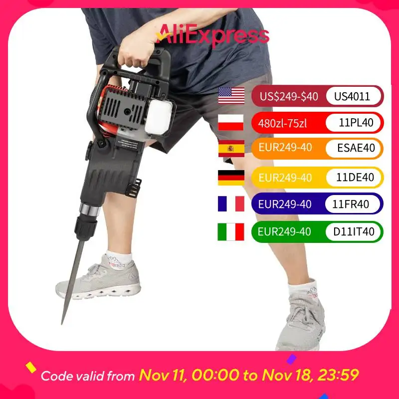 Motore da 1000 W con martello demolitore a funzioni multiple per scanalatura a terra, rottura roccia, perforazione di pareti e demolizione del calcestruzzo