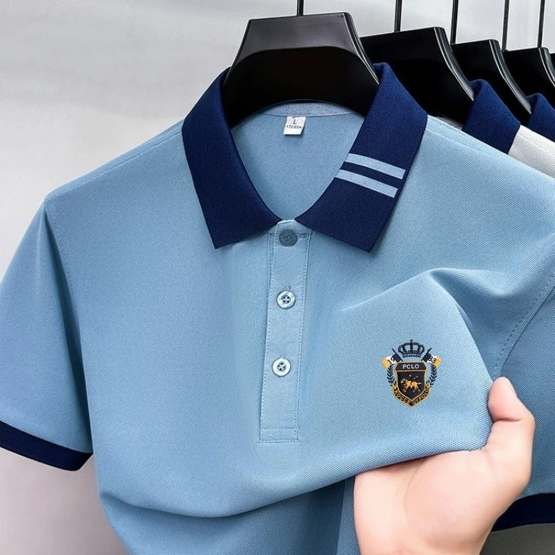 Neues, besticktes Herren-Polohemd für Business-Casual-Looks, kurzärmelig, modisch, atmungsaktiv, bequem und vielseitig einsetzbar.