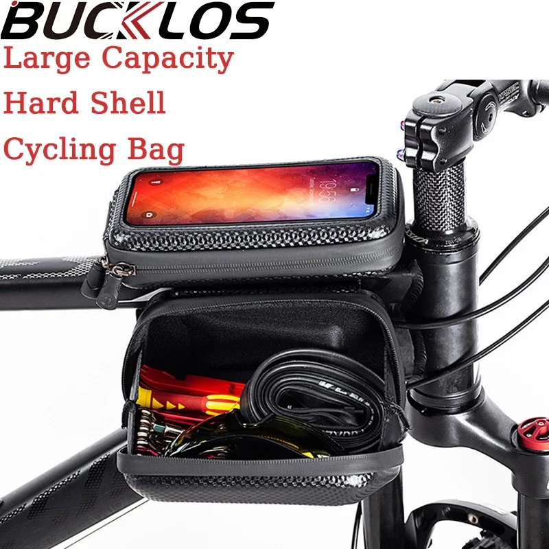 

BUCKLOS Bicycle Bag Hard Hell Multifunction Bike Frame Bag Waterproof Road MTB Tube Case Storage Cycling Phone Bag for 6.5inch