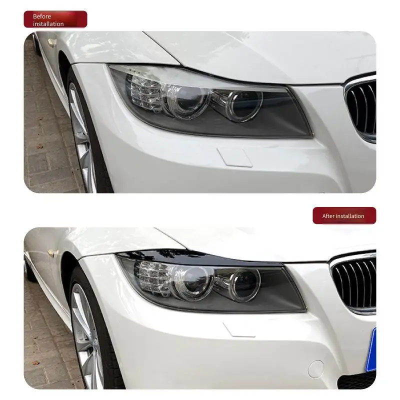 Fit For BMW 3 Series E90 E91 2005-2012 Sedan Touring 2Pcs Headlight Eyebrows Eyelid Cover ABS Gloss Black Carbon Fiber Texture view 4