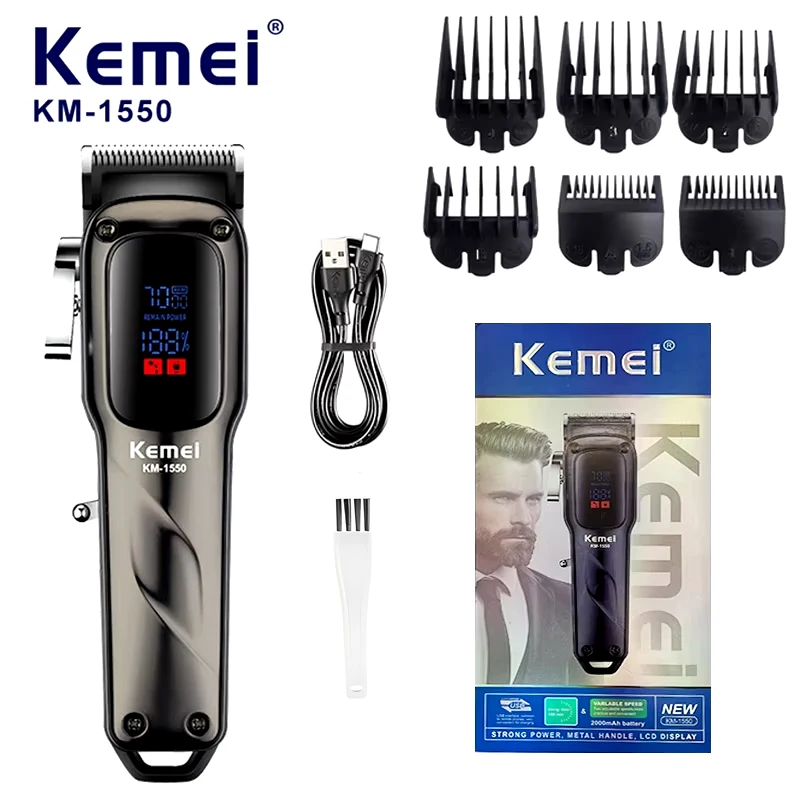 Kemei ปัตตาเลี่ยนตัดผม km-1550แบบใหม่ชาร์จไฟได้, ปัตตาเลี่ยนตัดผมไฟฟ้าแบบมืออาชีพสำหรับใช้ในเชิงพาณิชย์