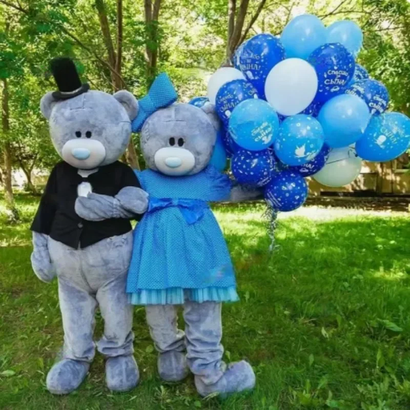 

Disney Magic Black Coat Bear Blue Dress Hare Bunny Rabbit Mascot Costume Adults Cartoon Doll Clothes Halloween Christmas Fancy