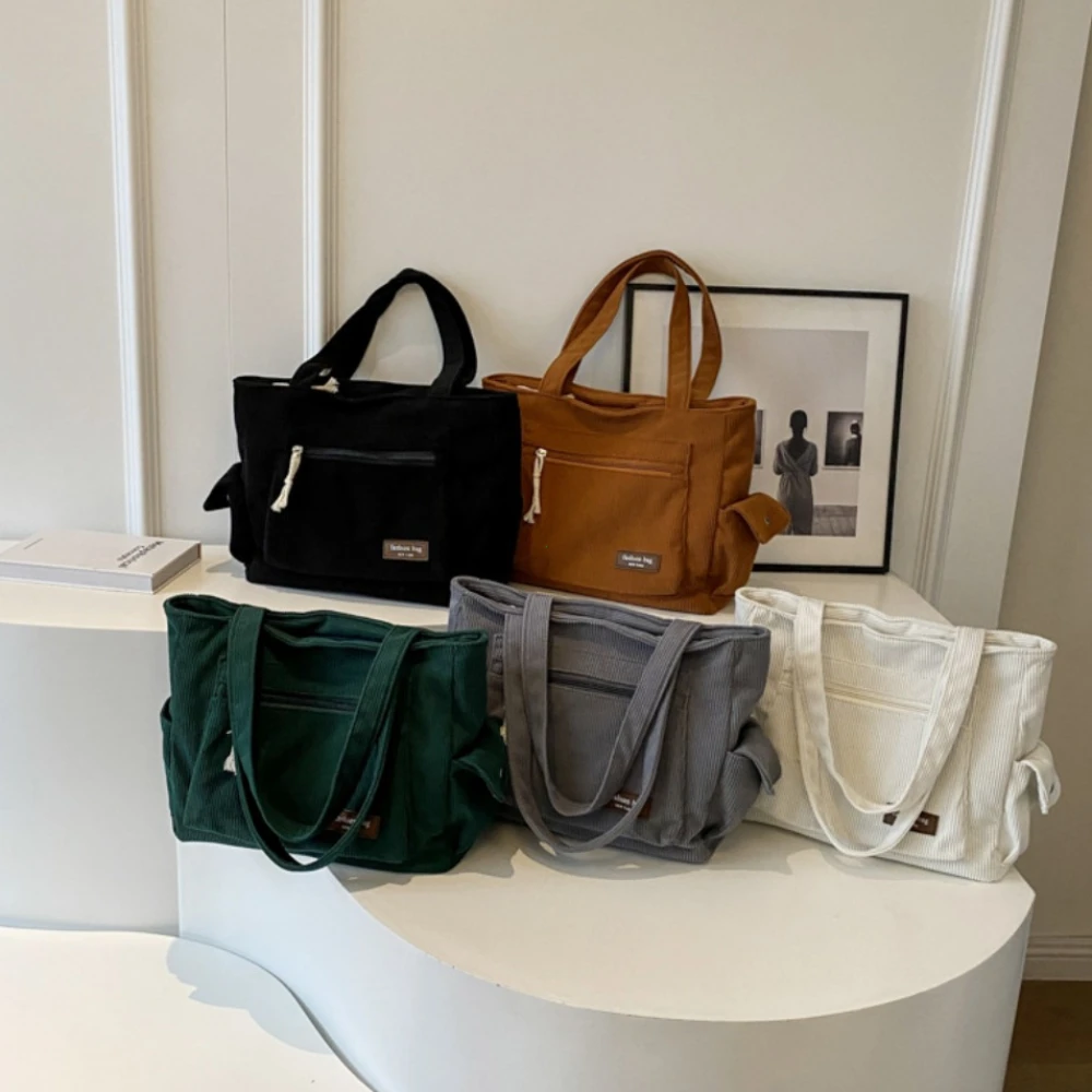 حقيبة يد سروال قصير بسيط، حقيبة كتف بلون موحد، حقيبة يد ريترو متعددة الجيوب للعمل المدرسي، حقائب تسوق للنساء