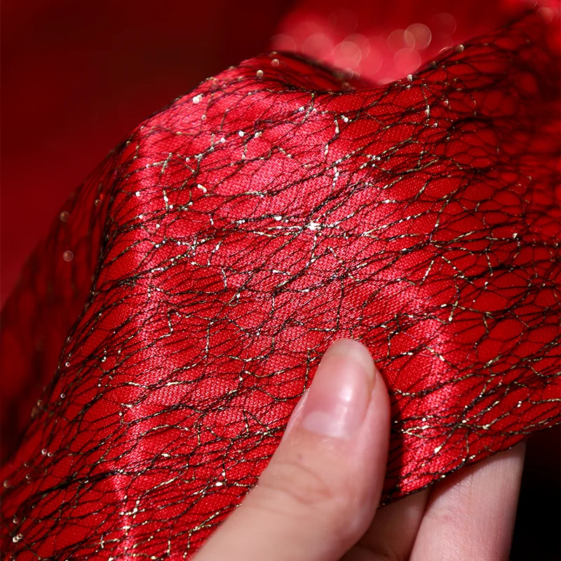 Elastic Candy Red Diamond Light Sensitive Fabric Dress Stage Fashion Background Designer Graduation Creative Fabric