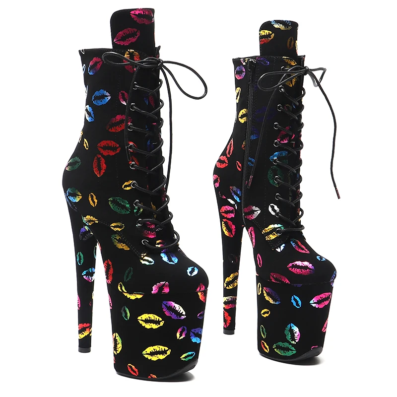 Leecabe 20CM/8inches   Lip print pattern  Upper fashion  High Heel platform Heels stripper Pole Dance boots