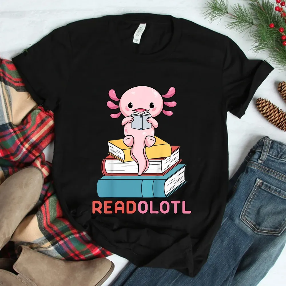 Haunt Reaper Men T Shirt Readolotl Cute Read Axolotl Book Lover Librarian Bookworm Shirt For Men Custom T-Shirt Rife Printed