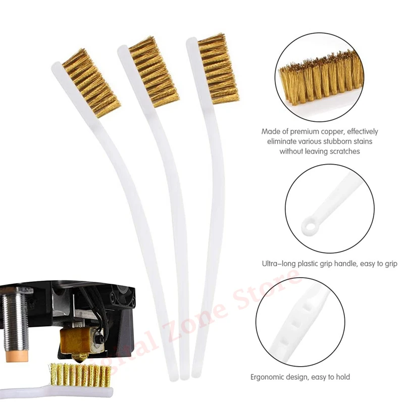 3Pcs 3D Printer Extruder Hotend Parts Nozzle Cleaning Tool Brass Toothbrush for Prusa i3/ Ender 3/ Ender 3 Pro/Mega i3