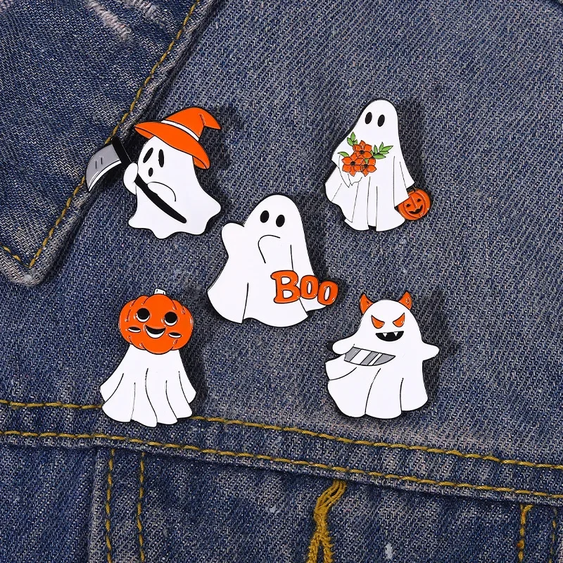 Halloween Ghost Cartoon Enamel Metal Knife Pins Pumpkin Brooches Funny Badges Denim Lapel Pin Gifts for Kids Women Bags Backpack