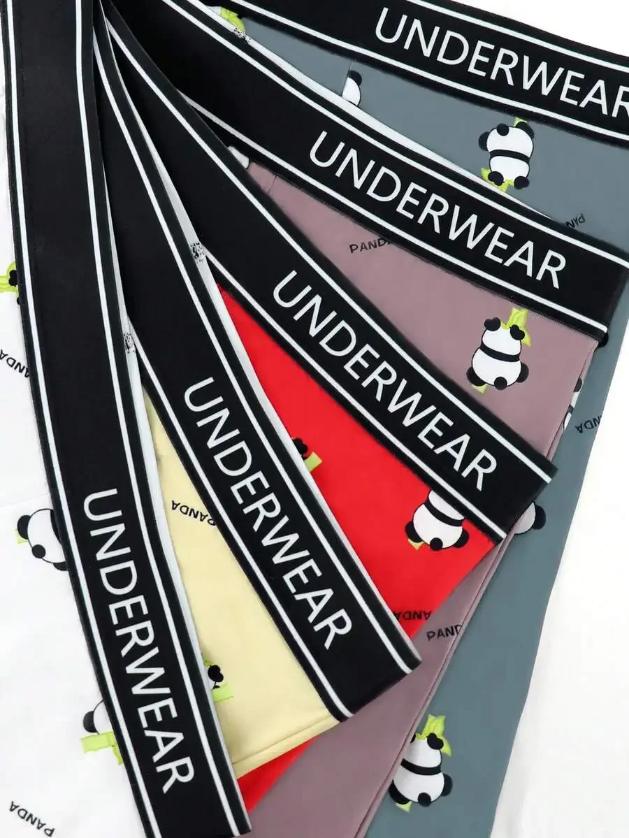 

5 Pcs Mens Letter And Cartoon Printed Breathable Boxer Briefs
