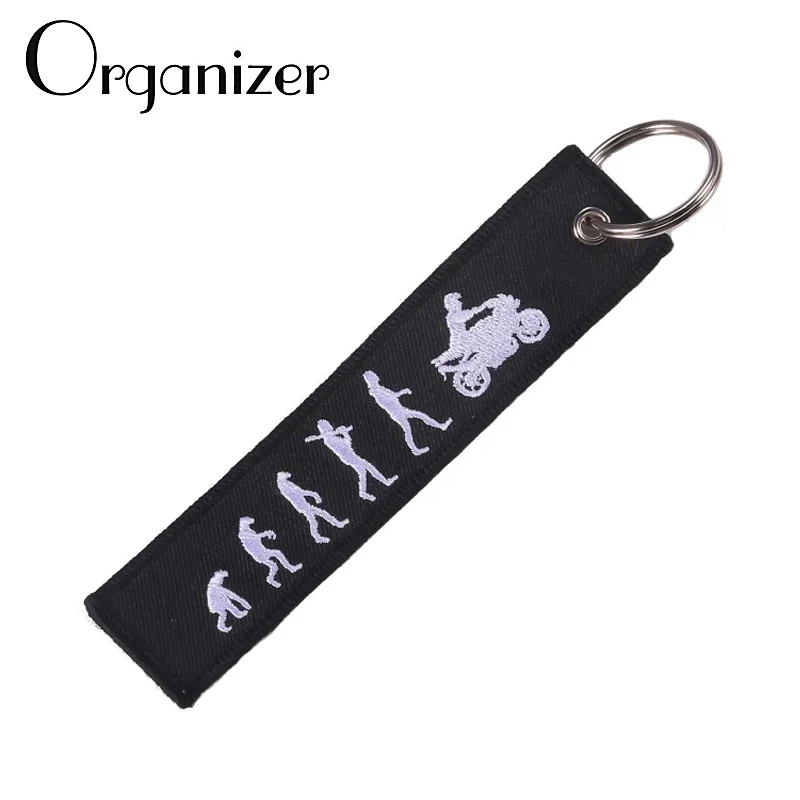 Organizer Fashion Evolution Keychain From Apes to Motorcycle Riding Key Chains For Cars Embroidery Key Ring Aviation Gift