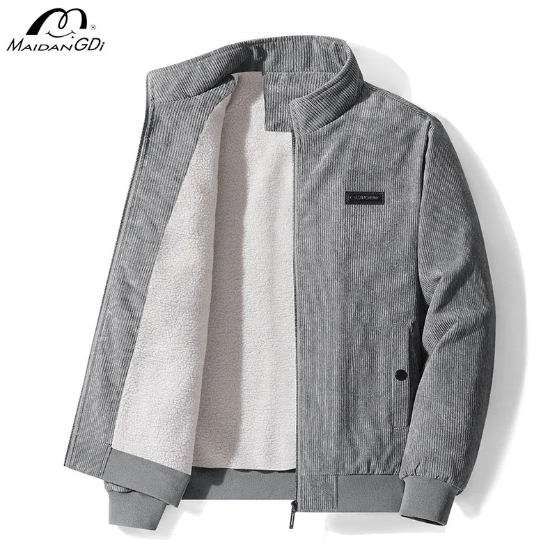 MaiDangDi-Chaqueta de algodón de pana para hombre, chaqueta de lana de cordero, Top de invierno, terciopelo grueso, más algodón de gran tamaño