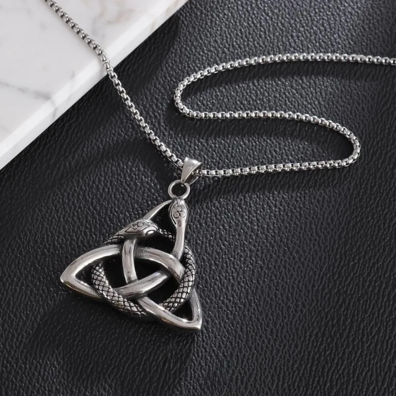 Classic Fashion Vintage Ouroboros Trinity Necklace Nordic Celtic Knot Amulet Pendant for Men Women Statement Jewelry