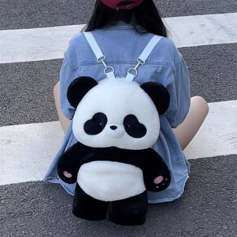 Panda Backpack Cute Animal-Themed Backpack Adjustable Plush Doll Backpack Fashion Large-Capacity Backpack Chic Birthday Gift Bag