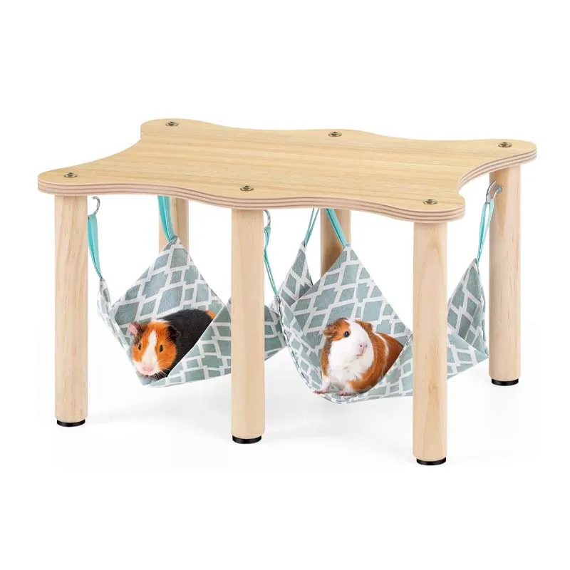 Guinea Pig Bed with Natural Wooden Stand, Large Guinea Pigs Hideout Guinea Pigs Hanging Hammock for Small Animals Piggies