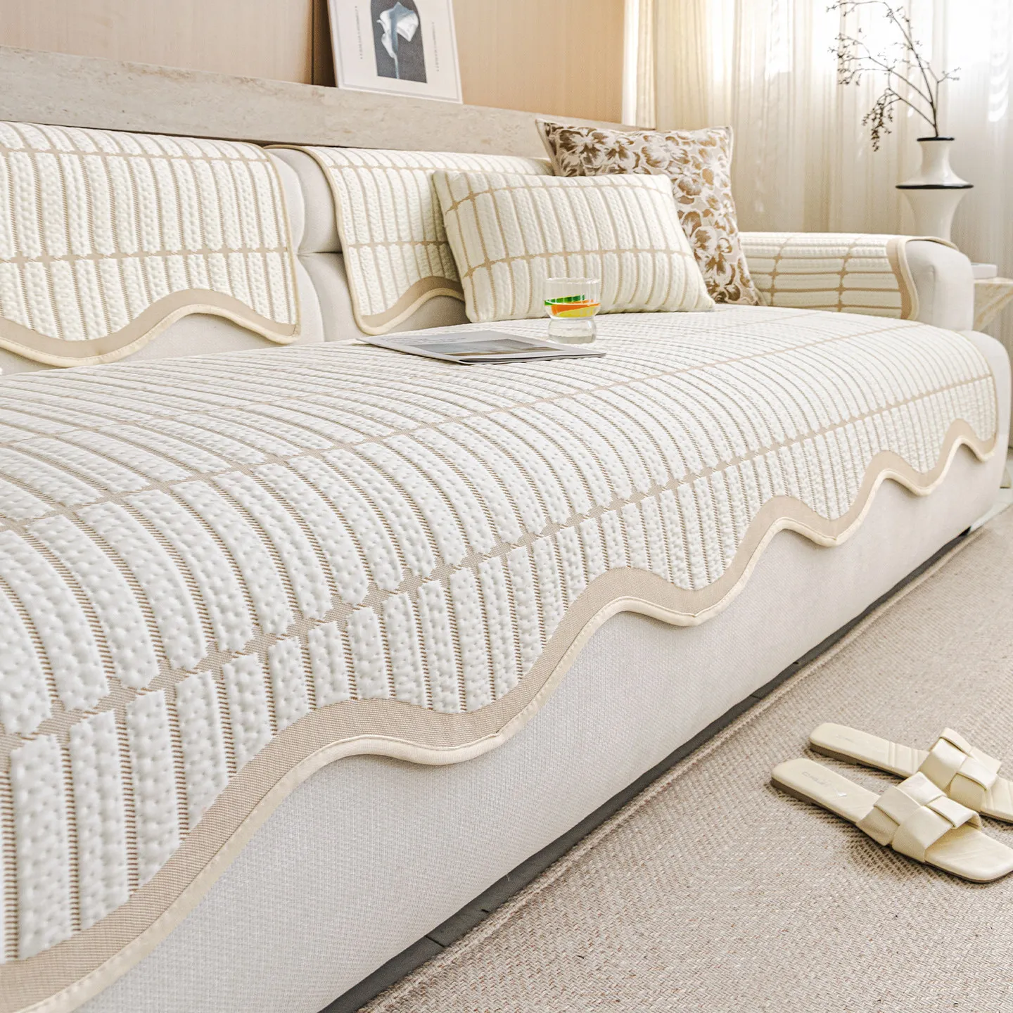 Summer Cool Bean-shaped Irregular Sofa Cushion Ice Silk Sofa Mat with Fixed Anti-slip Feature for a Simple and Modern Style