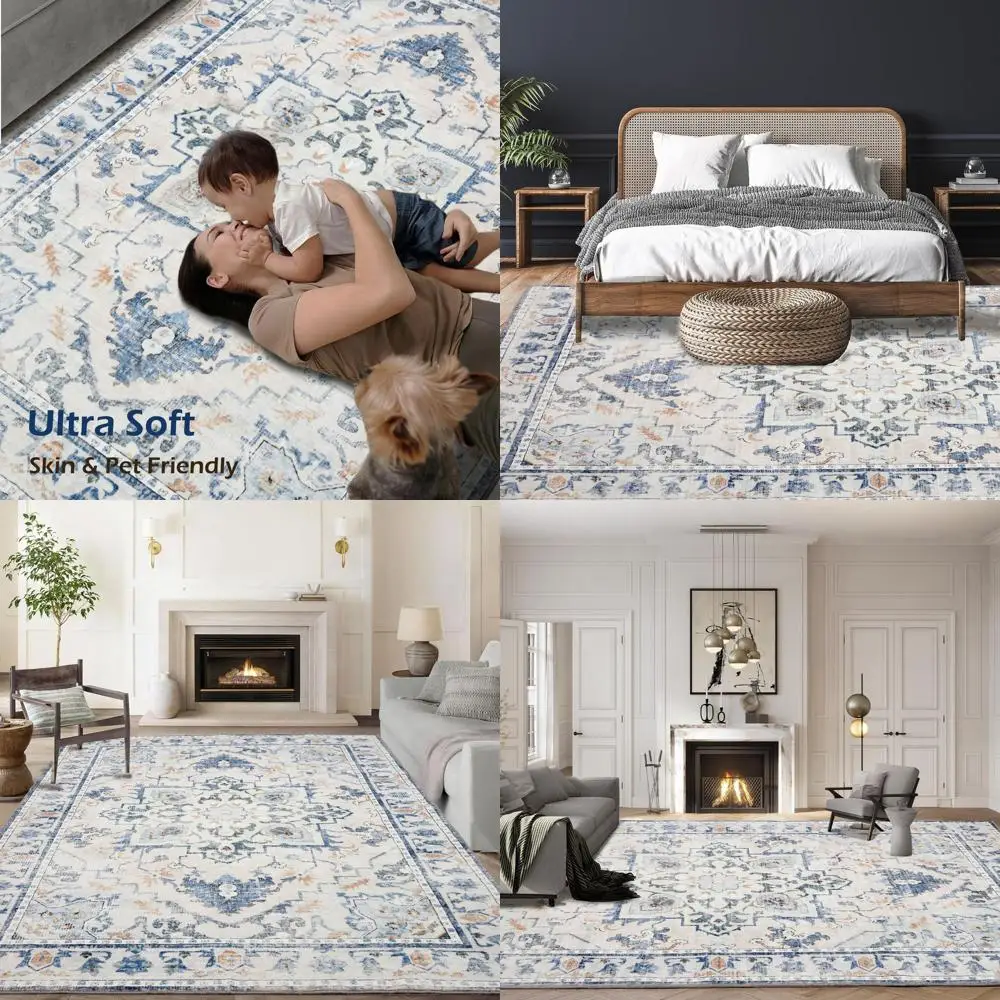 

8'x10' Soft Low Pile Faux Wool Area Rugs with Non-Slip Backing, Stain Resistant for Living Room, Bedroom, Dining Room