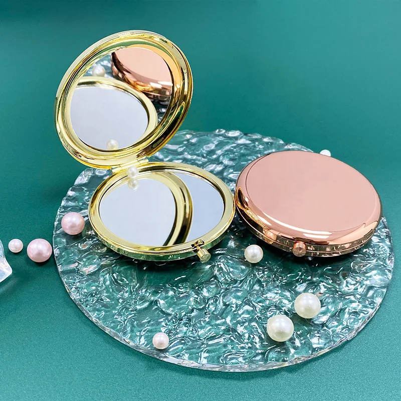 Portable Doublesided Metal Makeup Mirror Compact Rose Gold/Silver/Golden Color Foldable 1X 2X Magnifying Cosmetic Pocket Mirrors