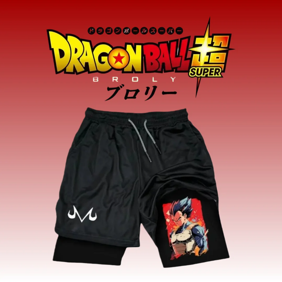 Pantalones cortos deportivos negros de Dragon Ball con logotipo, bañadores Vegeta, corte holgado, tela de secado rápido, ropa de calle con cintura elástica, verano 2025