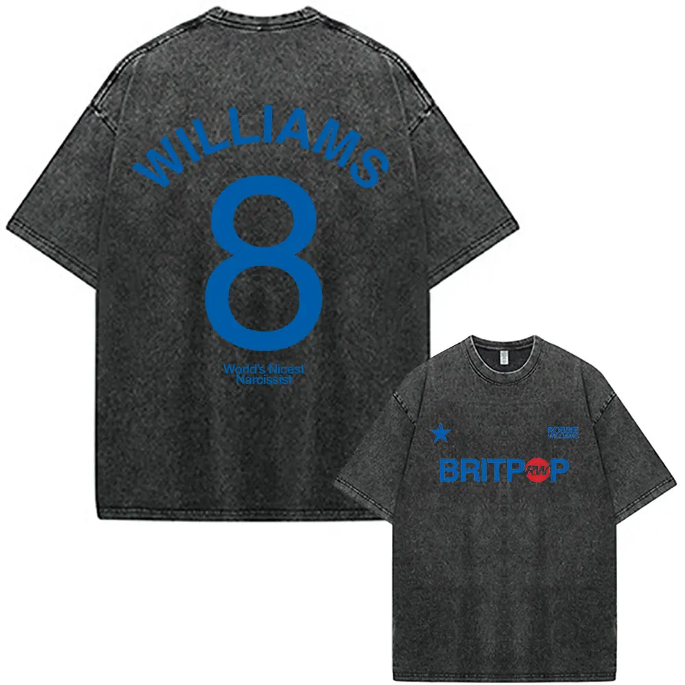 Vintage Washed Robbie Williams Britprwp Tour T Shirts Men's Women Clothing Fashion Gothic Loose Short Sleeve T-shirts Streetwear