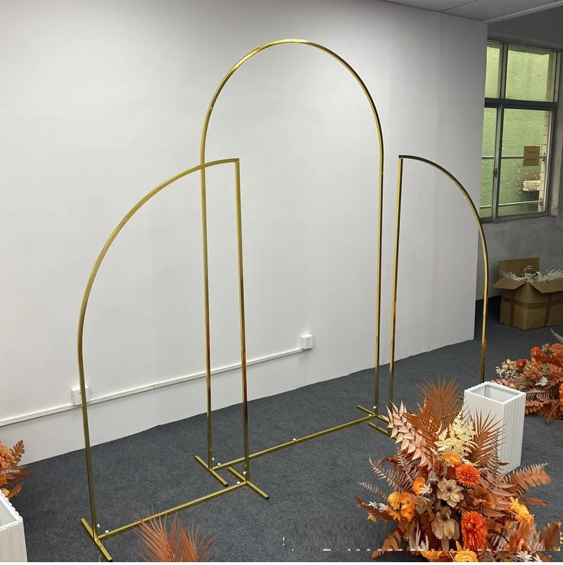 3pcs electroplating gold wedding arch set background decoration flower stand birthday party outdoor balloon arch decoration