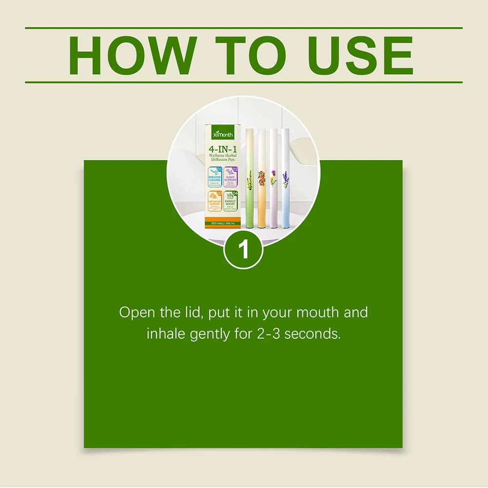 قلم منعش للهواء 4 في 1 يريح الحواس، منعش ومنعش، ناشر للعلاج بالروائح، قلم تنظيف الرئة