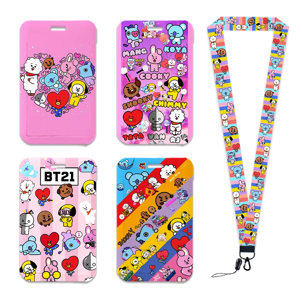 Cartoon Cute Kawaii Card Sleeve Protector Custom Personality Name Id Card Bus Card Badge Holder With Lanyards Keychains