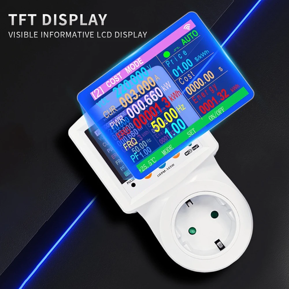 16A Tuya WIFI مأخذ (فيشة) ذكي التيار المتناوب الرقمي Wattmeter استهلاك الكهرباء الطاقة كيلوواط ساعة مقياس الطاقة الجهد/حامي التيار الاتحاد الأوروبي التوصيل