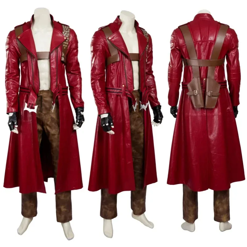 Halloween Dante Cosplay Costume Red Leather Trench Coat Pants Outfit Full Set and Individual Items Are Sold Man Suit Custom Made
