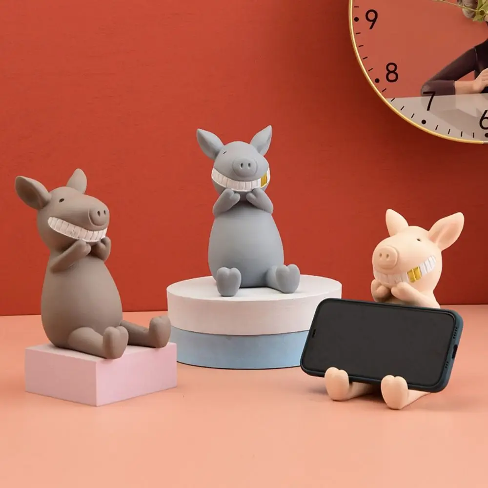 

Resin Cartoon Phone Holder Anti-slip Multi-functional Pig Mobile Phone Stand Statue Portable Cell Phone Bracket Small Gifts