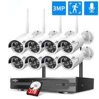 Hiseeu 1080P 1536P H.265+ Wireless CCTV System 8CH 3MP HDD NVR Kit Outdoor Audio IP Wifi Camera Security Surveillance Set