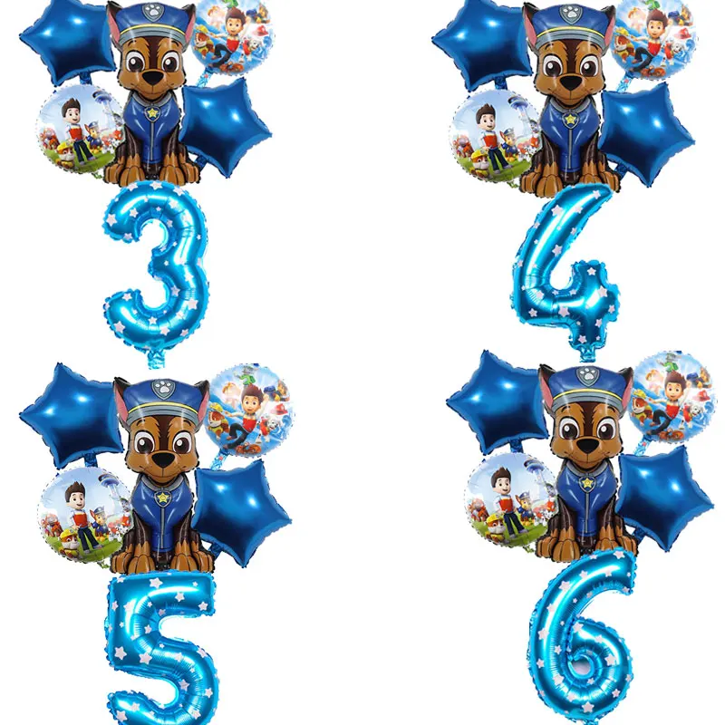 Juego de vajilla de la patrulla canina, decoración de fiesta de cumpleaños, pegatinas, pancarta LLavero de globos azules, de Mantel telón de fondo,