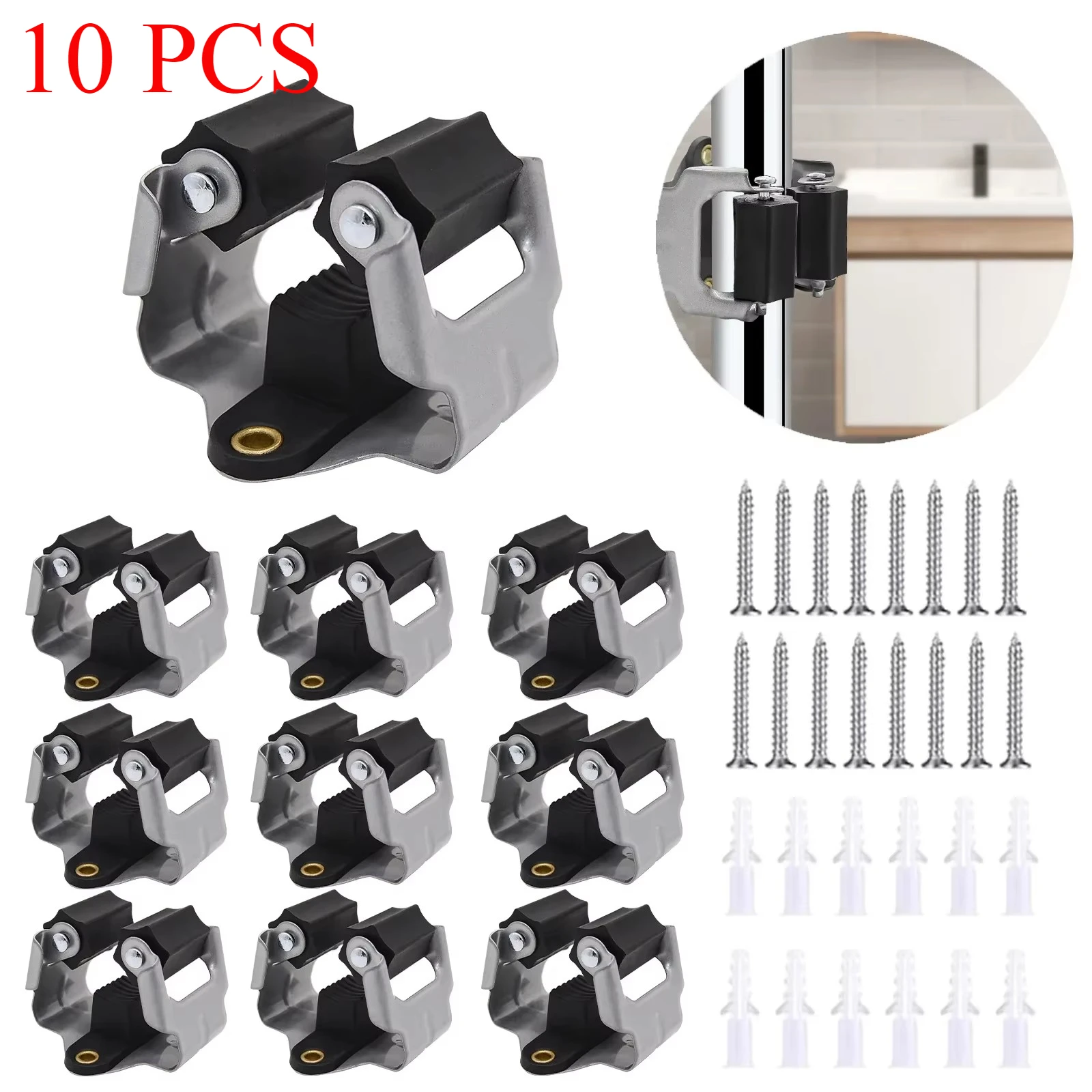 10Pcs Wall-Mounted Broom & Mop Holder with Grip Clips - Kitchen, Bathroom & Garden Storage Organizador Escritorio