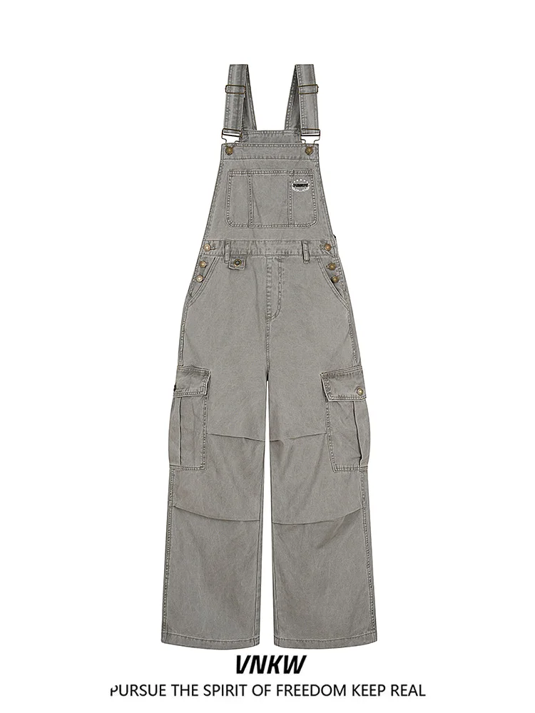 

Retro American Denim Overalls Men's Heavy Waed Straight Leg Wide Leg Long Pants Casual Loose Fit Zipper mid Waist Jeans