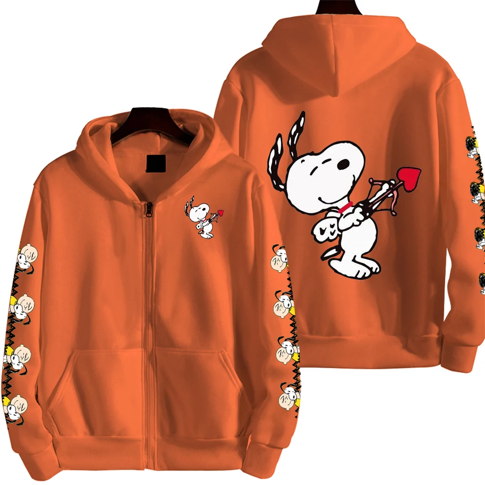 Cupid Snoopy Men's Cartoon Autumn/Winter Zipper Hoodie Women's Street Casual Fashion Couple Sports oversize Hoodie