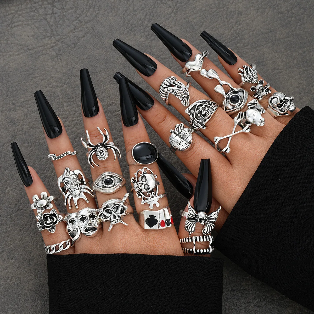 Vintage Punk Knuckle Rings Set - 24 Adet Vintage Geometrik Desenli Parmak