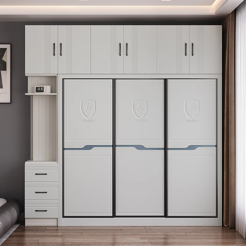 

Nordic modern minimalist and simple household bedroom, small unit sliding door wardrobe