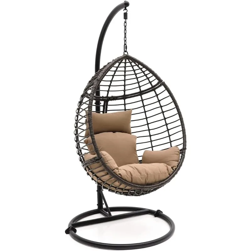 

Hanging Egg Indoor Outdoor Patio Wicker Rattan Lounge Chair with Stand, Steel Frame, UV Resistant Washable Cushions