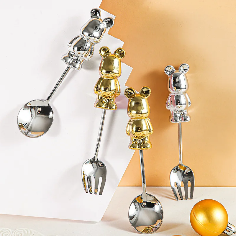 

Luxury Cartoon Violence Bear 304 Stainless Steel Children's Tableware Coffee Spoon Dessert Fork Mini Spoon Small Spoon Cute Fork