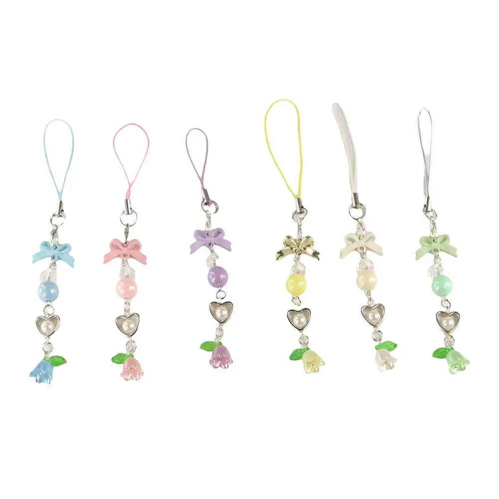 

Bow Bead Phone Chain Anti-loss Wrist Strap Mobile Phone Lanyard Pendant Convallaria Cell Phone Strap Woman Girl
