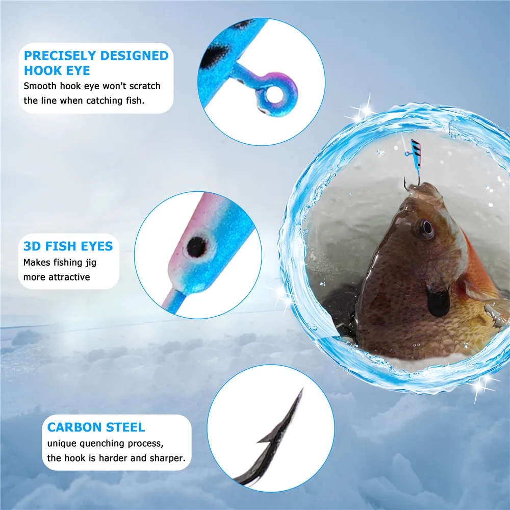 12 pièces hiver leurre de pêche sur glace gabarits de glace pour Crappie bar Panfish 1.2g-2.6g appât artificiel dur gabarit tête crochets Kit de pêche