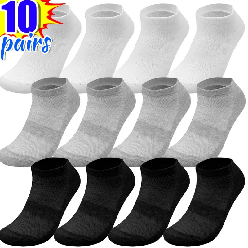 Chaussettes en maille respirante pour hommes, coton, athlétique, court, rinçage, sport, polyvalent, unisexe, décontracté, bateau, été, 5/10 paires