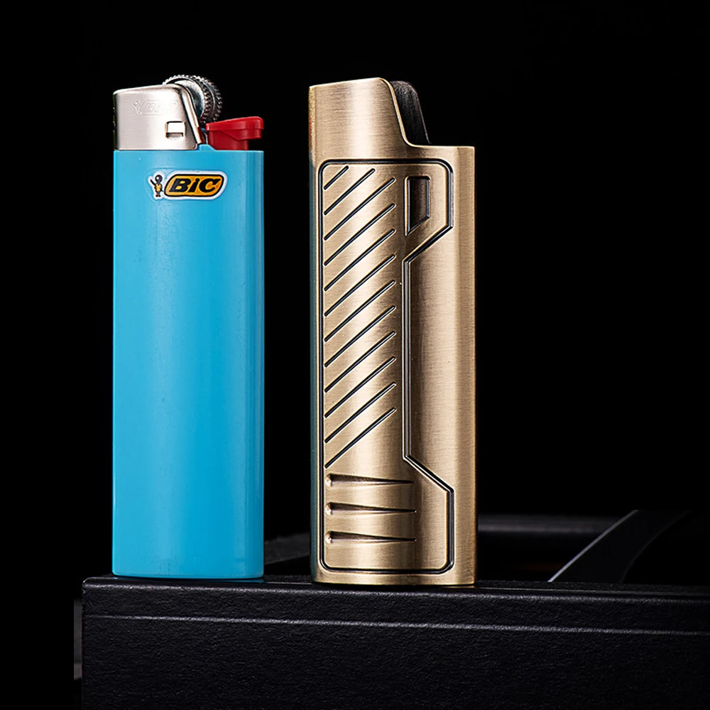 Exquisite Stripes BIC Lighter Cover Case Decorative Metal Shell Large Holder Full Size BIC j6 Gas Lighter 5 Colors Wholesale