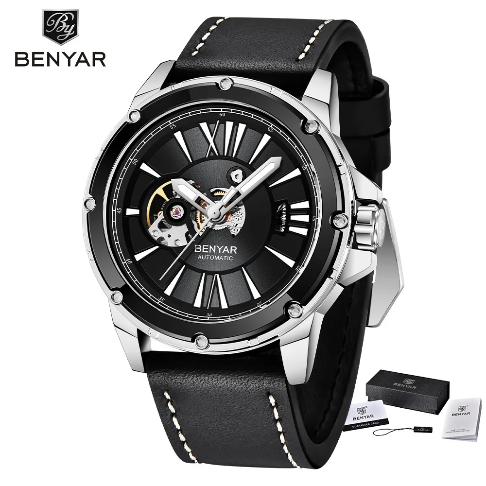 BENYAR Watch For Men Skeleton Automatic Mechanical Watch Skeleton Vintage Man Watch Leather Waterproof Top Brand Luxury Clock