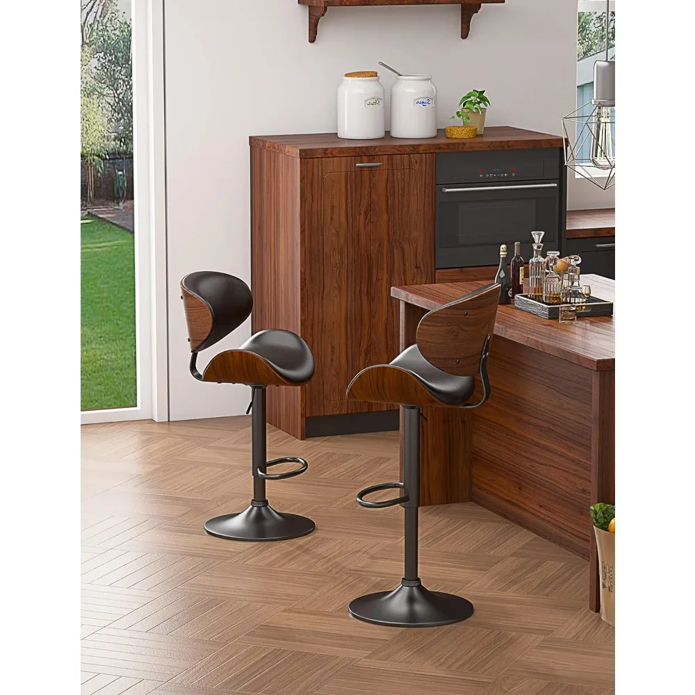 Set of 2 for Kitchen Counter, Adjustable Bentwood Barstools, Modern PU Leather Upholstered Bar Chair with Back